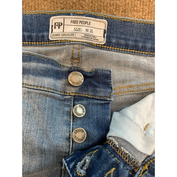 Free People Raw Hem Skinny Jeans Womens 26 Low Rise Button Fly Stretch Y2K Denim - Picture 4 of 8